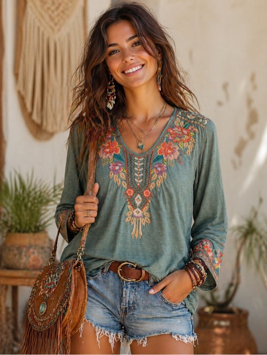 Johnny Was Tops - Johnny Was Maeve V Neck Embroidered Top 💚 🦋